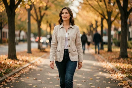 Femme se promenant seule dans un parc en automne pour améliorer sa santé mentale