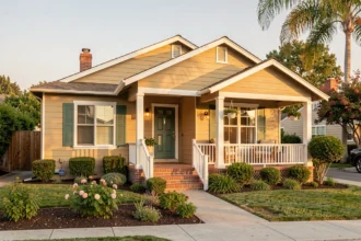 Maison familiale américaine avec un porche en Californie